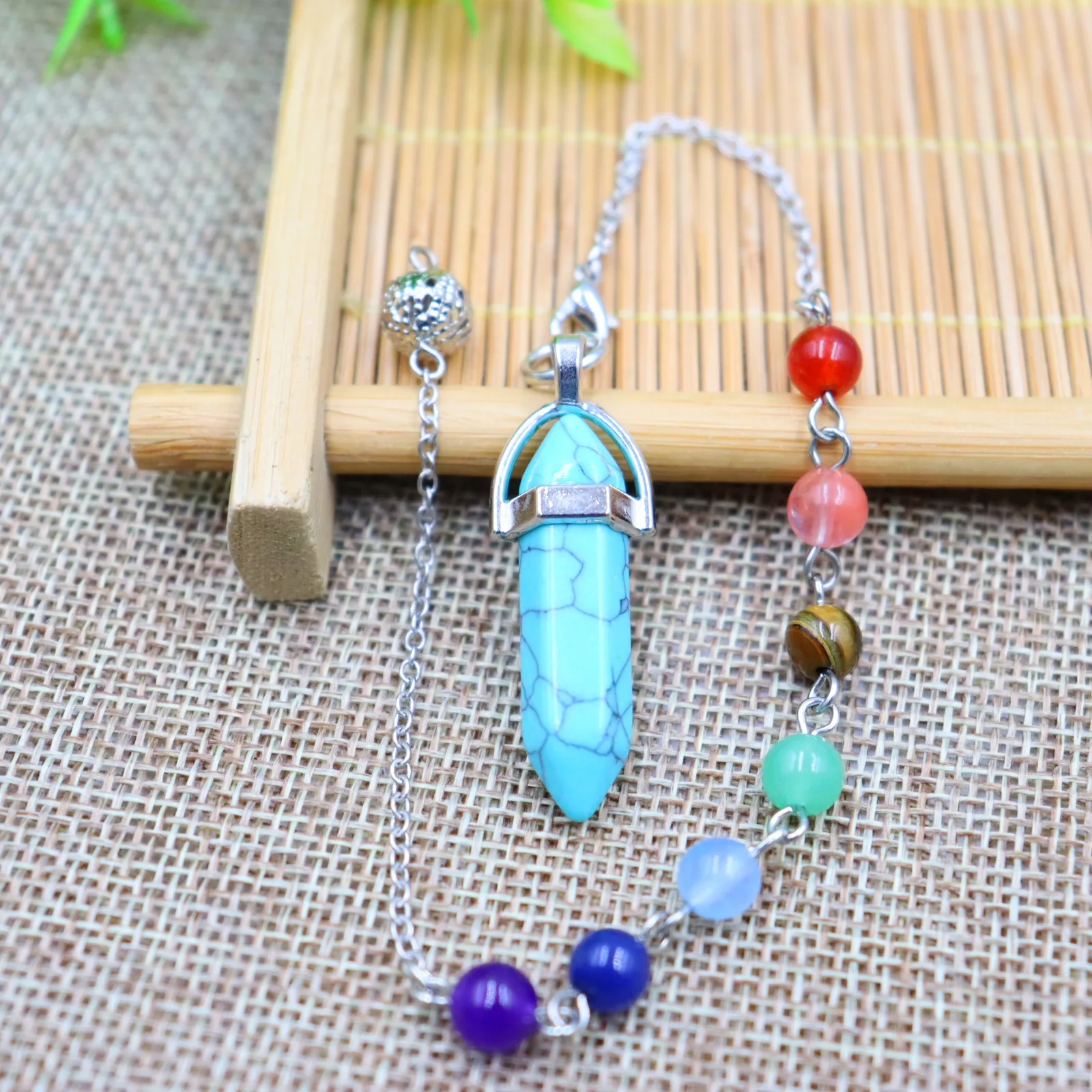

2Pc Natural Stone Agate Crystal Hexagonal Column Necklace 7 Chakras 2 Head Pointed Cone Pendant Bullet Amulet Pendulum Of Couple