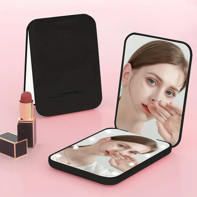 Mini Compact Led Makeup Mirror With Light 3X Magnifying Small Pocket Portable Travel Pink Black Foldable Cosmetic Vanity Mirrors