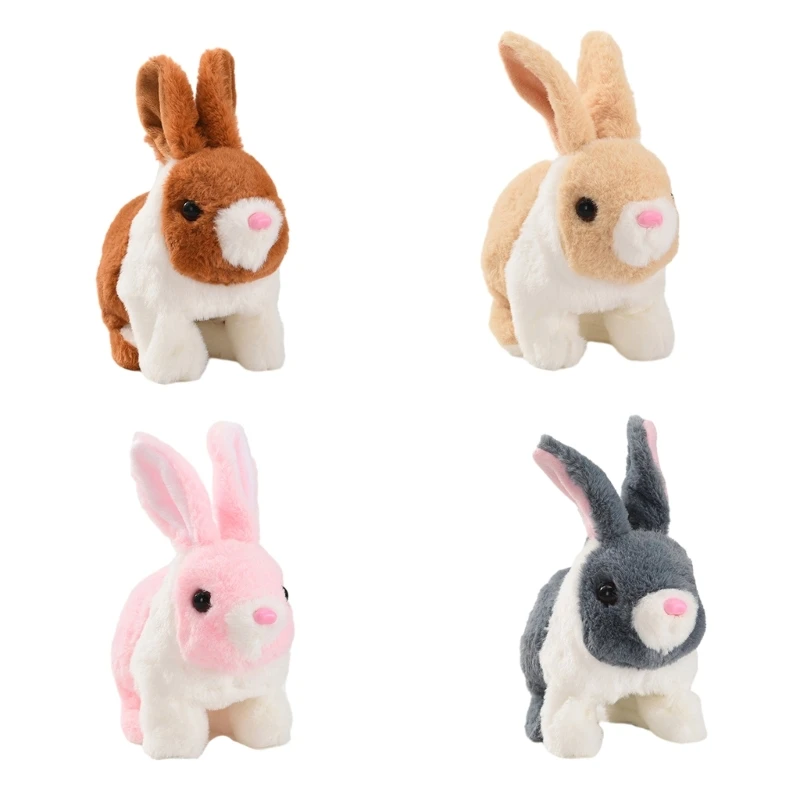 Realistic Walking Rabbit Toy Electronic Plush Animal Stuffed Rabbit Toy Kids Interactive Crawl Learning Toy NewYear DropShipping