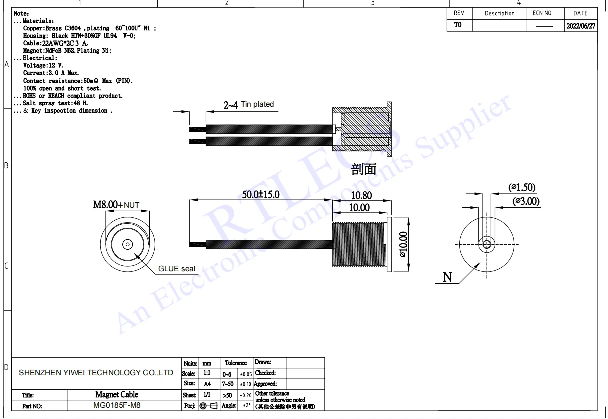 1 Stück Hochstrom-Pogo-Pin-Magnetstecker, federbelastet, Ladung, wasserdicht, IPX7-Kontaktpad, 3 A, 12 V, 8,5 mm – Detail 5