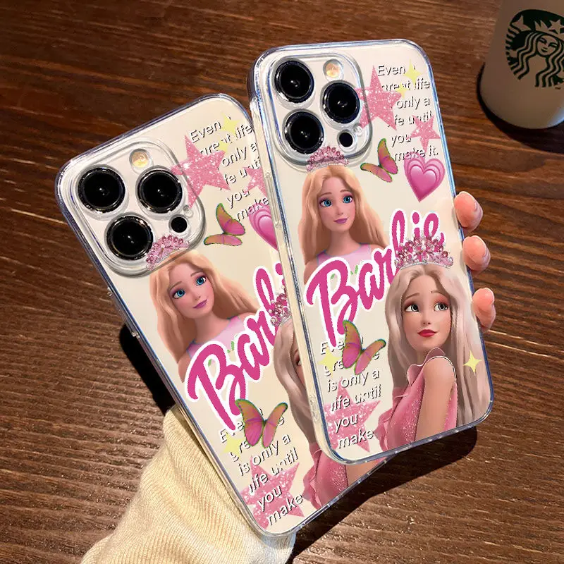 

Kawaii Miniso Anime Phone Case Cute Barbie Cartoon Refer To Iphone15 Full Package Anti Drop Transparent Soft Shell Gift for Girl