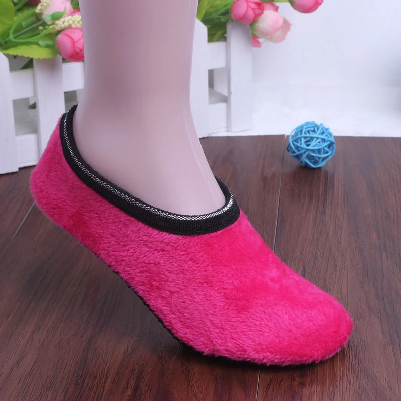 Floor Shoes Boat Socks For Women Winter Warm Cotton Plush Breathable Non-Slip Socks Solid Female Indoor Slippers Short Socks