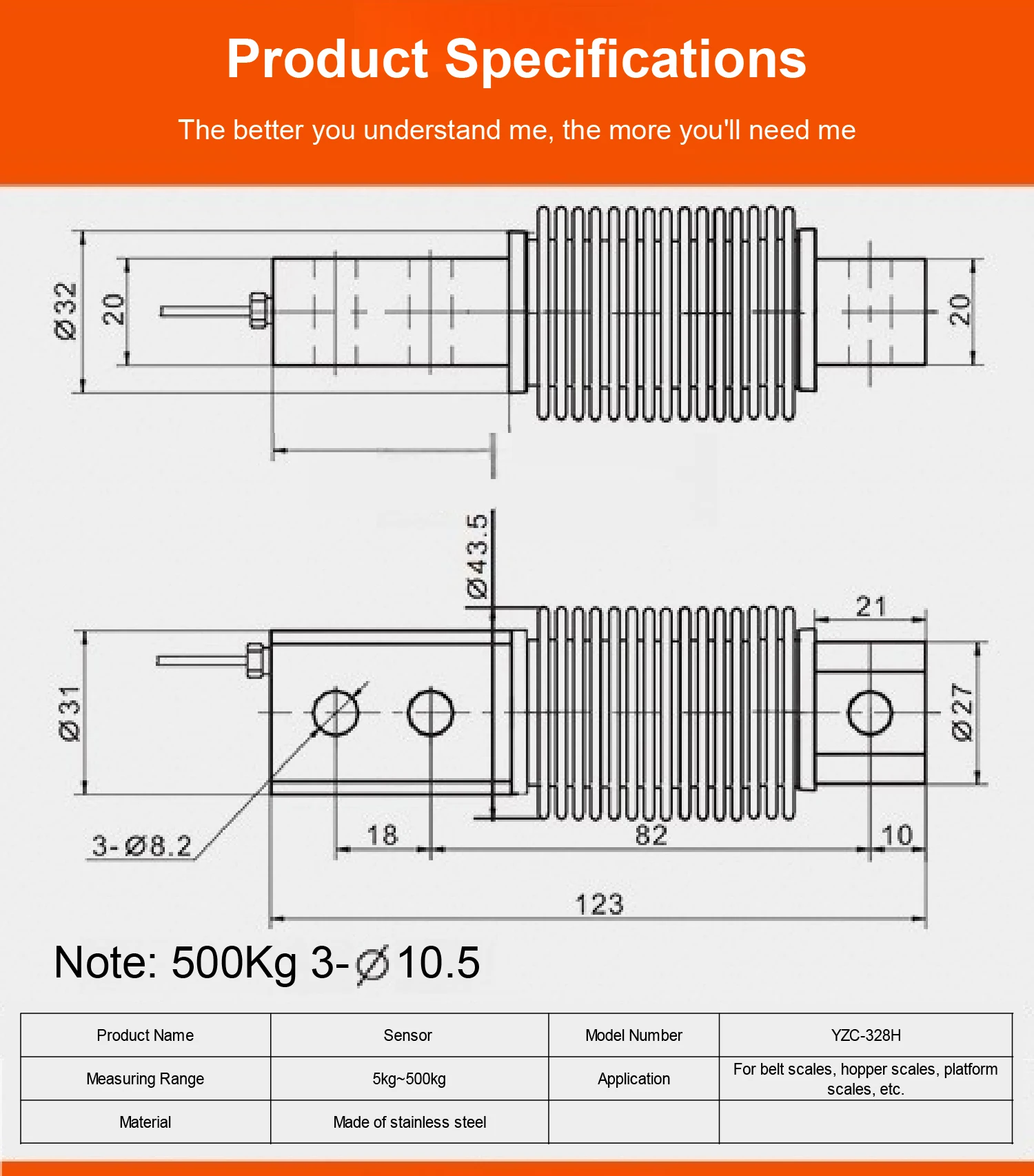YZC-328 Stainless Steel Bellows Load Cell 5-500kg for Belt Scale Hopper Scale Ba