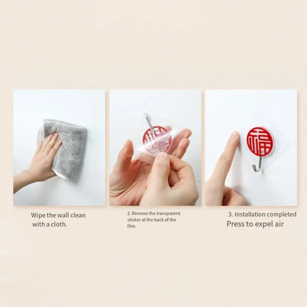 8Pcs 6cm Chinese Style Self-adhesive Hooks Installation Festive Decor Hooks Red Lanterns Chinese Knots Hooks For Spring Festival