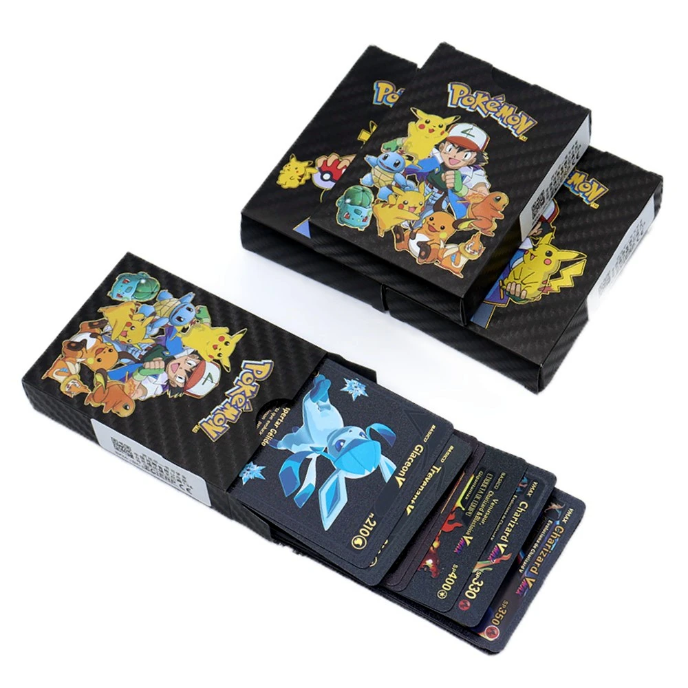 Cartas Pokemon, 110 cartas Pokemon: 55 douradas, 55 pretas, cartas Pokemon  PVC