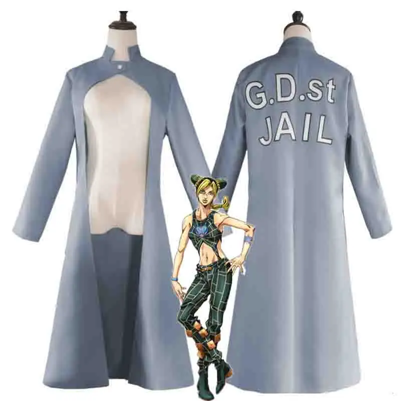 

Stone Ocean Jolyne Cujoh Trench Anime Jojo's Bizarre Adventure Jolin Kujo Cosplay Long Gray Costume Uniform Wig Halloween Party