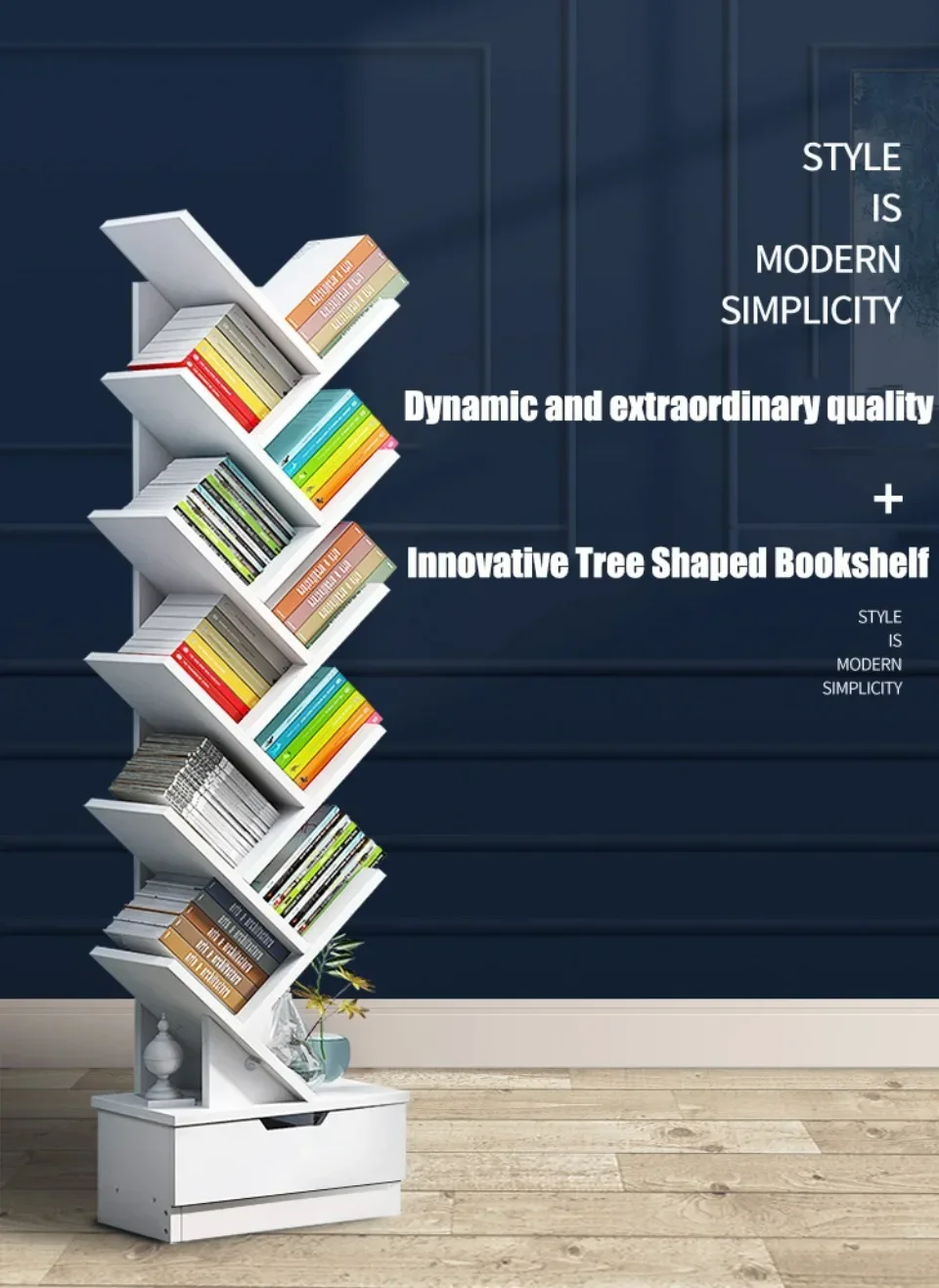 Description Picture 4 of itemTree Shaped Bookshelf Multilayer Wooden Floor Standing Storage Rack Student Desktop Wall Shelf Modern Book Shelf Furniture