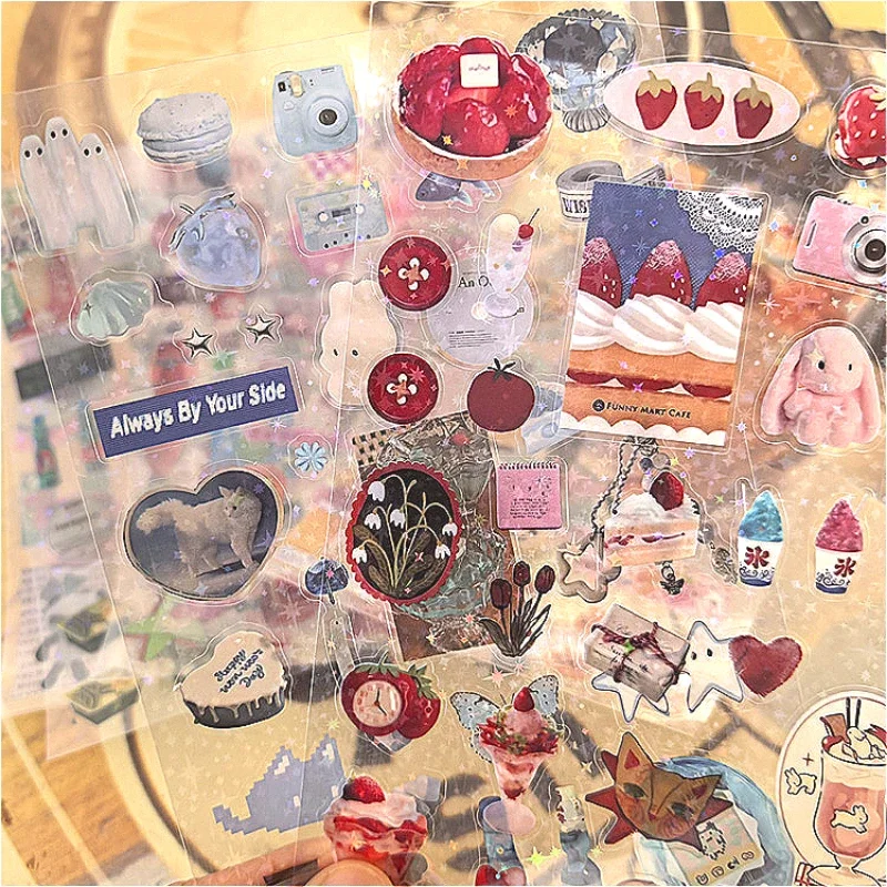 9pcs 글리터 플래시 Y2K 스티커 귀여운 탑로더 저널링 데코 스티커 (휴대폰 카메라 레이저 카와이 스티커 선물)