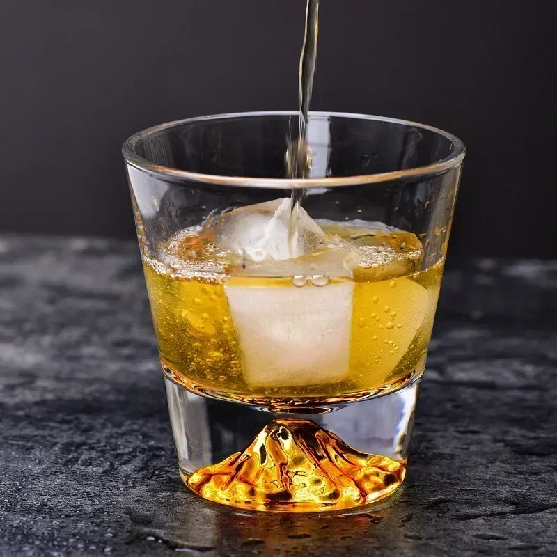 250ML japan mt fuji shaped old fashioned whiskey glass cup lead-free wine cups with wooden gift box for Liquor Scotch Bourbon