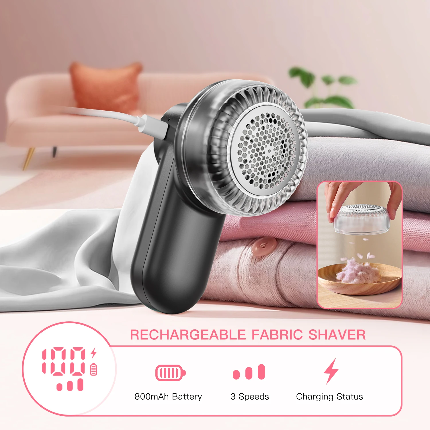 coldSky Rechargeable Lint Shaver with Digital Display Fabric Shaver Sweater Shaver 3-Speeds with 6-Leaf Blades for Clothes Sofa 4