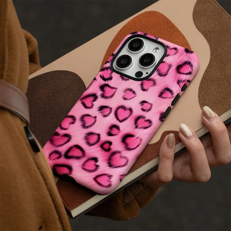 Cute Leopard Print 2-in-1 Phone Case with Film Shell