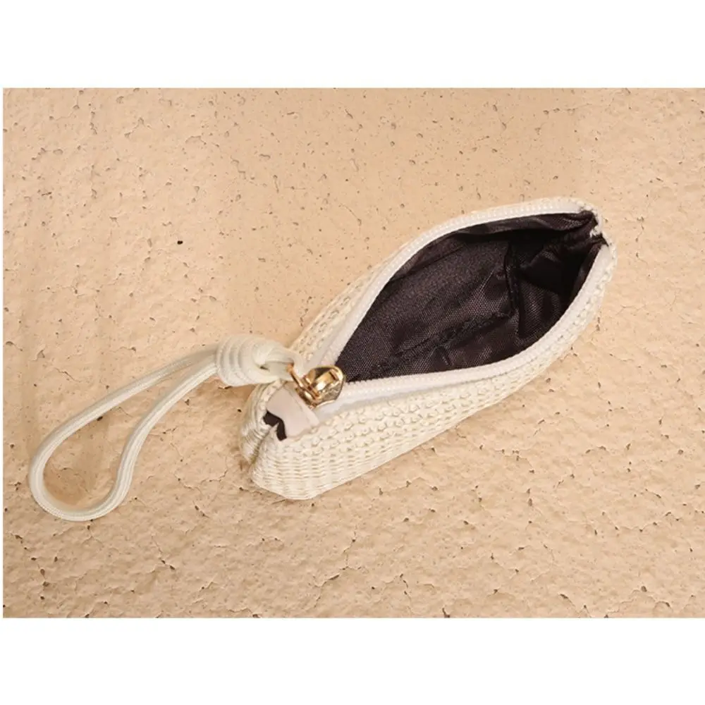 Fashion Women Girls Zipper Change Pouch Mini Straw Wallets Coin Purses Card Holder Money Bag