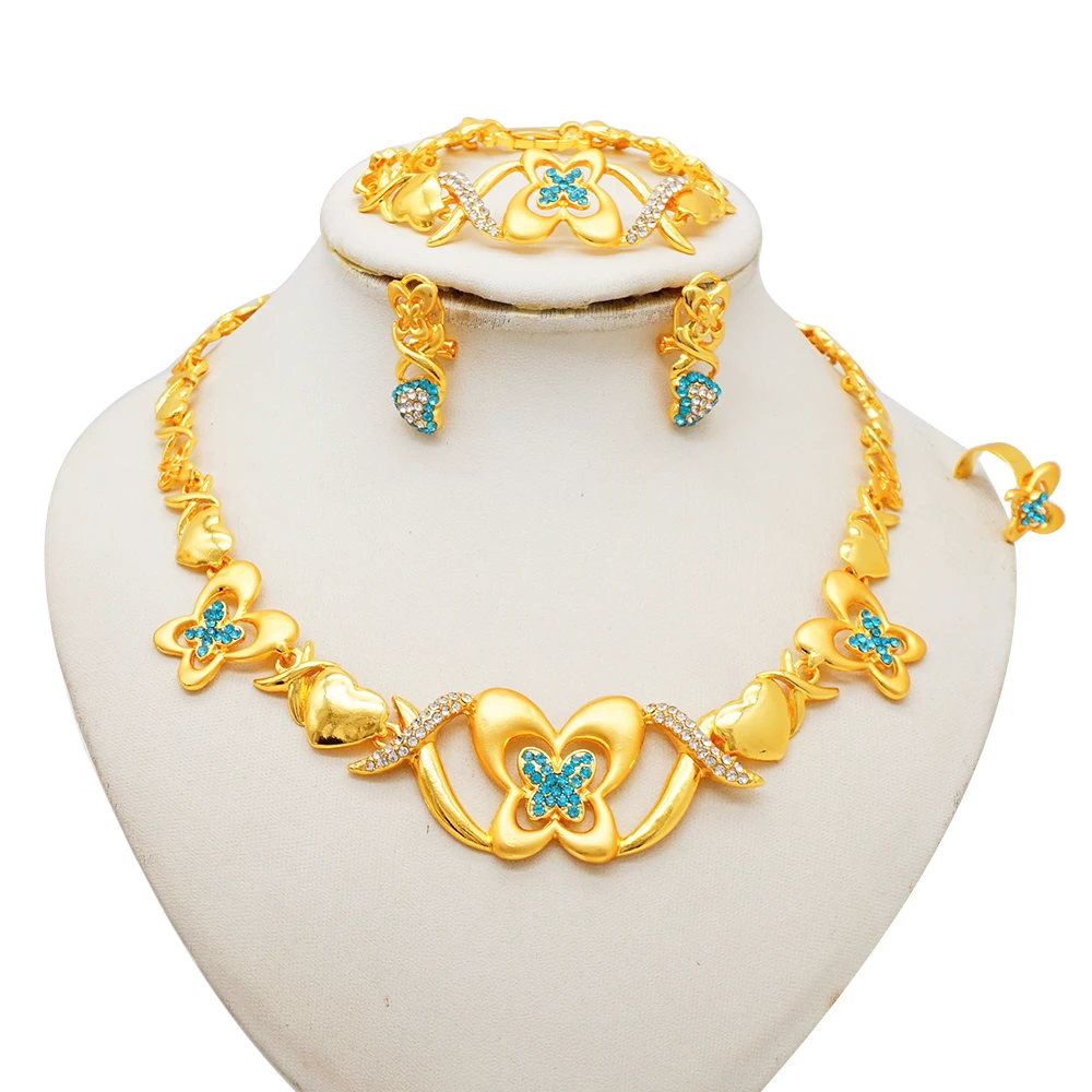 Afrika Luxus-Schmuckset in Goldfarbe, geeignet für Frauen, Hochzeit, Party, Bankett, Geschenke, Halskette, Ohrringe, Anhänger, Ring-Set – Detail 6