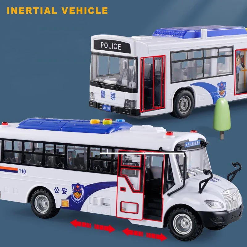 Simulated Police Model Inertial Car Diecast Light and Sound Pull Back Toy Vehicle Model Police Truck Ambulance for Boys Gift