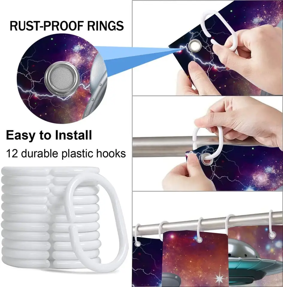 Divertida Cortina De Ducha Para Niños, Para Baño, Diseño De Gato, Lindo Dinosaurio En El Espacio Exterior, Universo Fantasía, Galaxia, Divertido Juego De Cortina De Regadera, Ganchos De Decoración De Baño