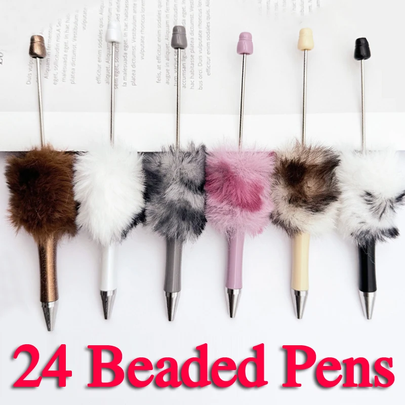 24Pcs leopard print Plush Beaded Pen Bead DIY Pen Plastic Beadable Pen Bead Pen School Office Writing Supplies Stationery