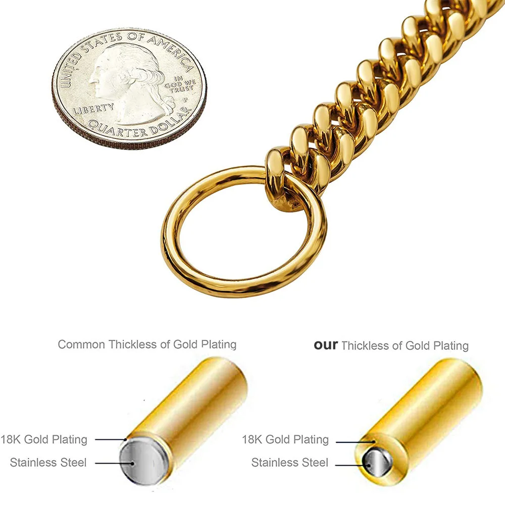 Dog Collar 10MM Cuban Link Stainless Steel Metal Slip Chain for Dogs