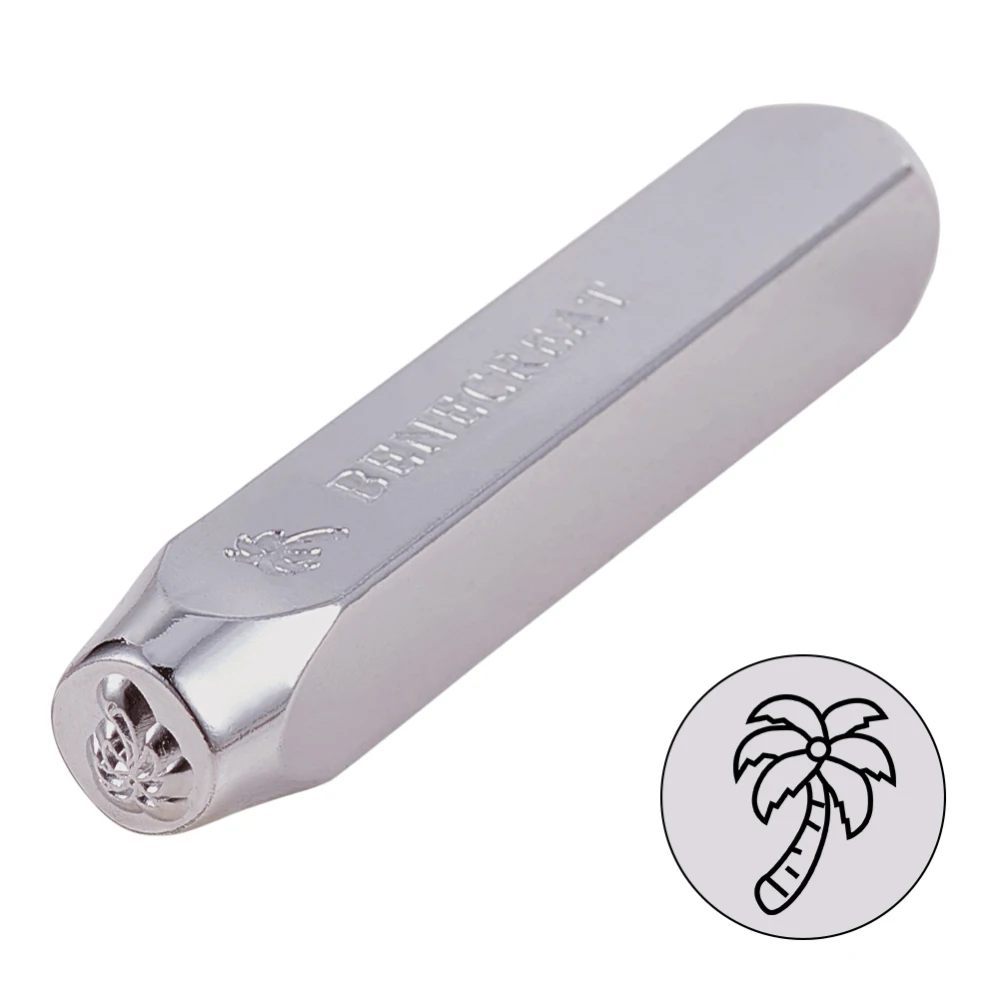 Iron Metal Stamps Coconut Tree Pattern Platinum 6.55x1cm