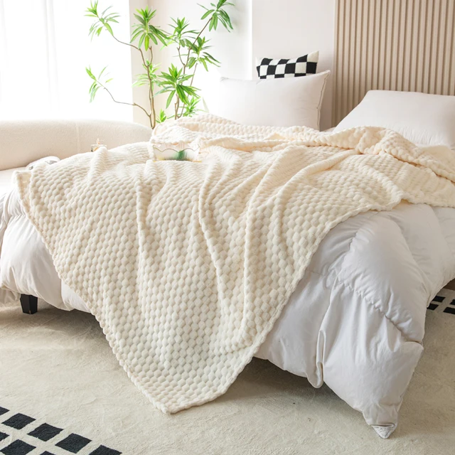 1PC Solid Color Check Four Seasons Blanket, Soft and Comfortable Bed Blanket Sofa Blanket Suitable for Home Travel 4