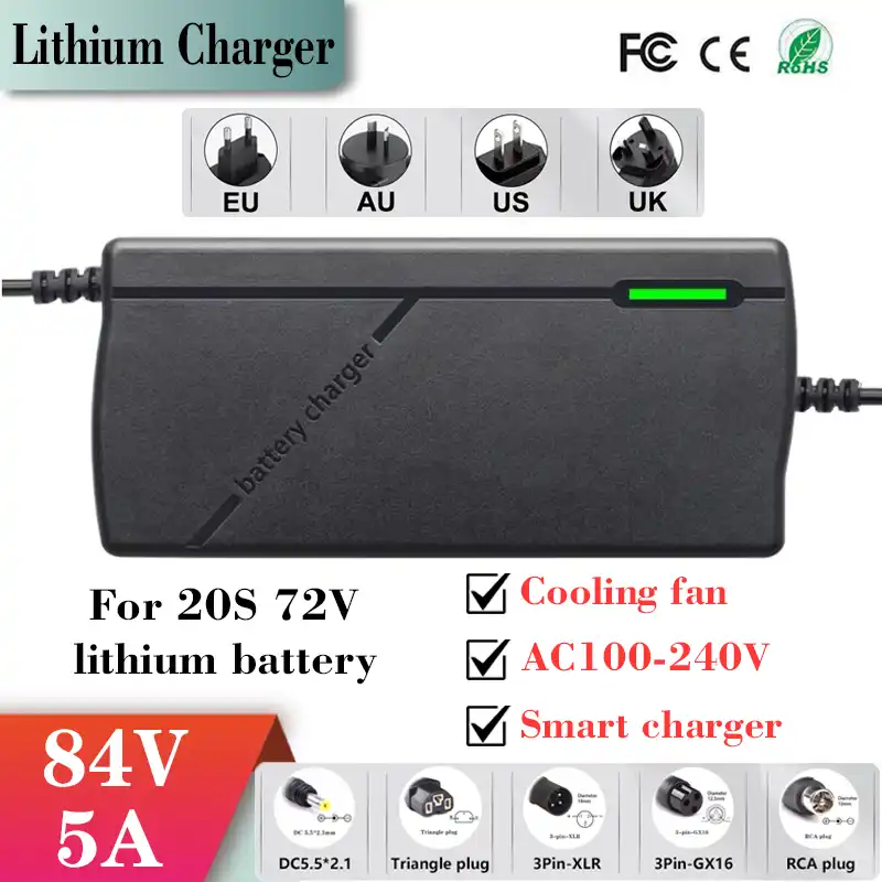 84V 5A Lithium Battery Charger AC100-240V For 20S 72V Electric two