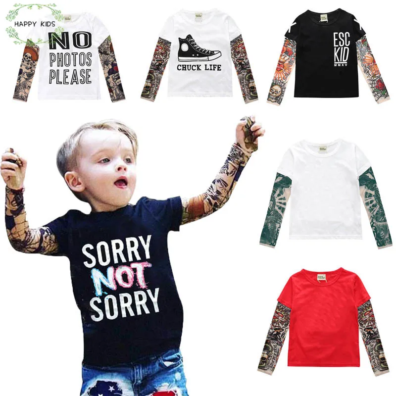 Little Boys Tattoo T-shirt Kids Clothing Toddler Cotton Long Sleeve Printing Tee Children's Tops Cool Brothers Matching 1-7Years