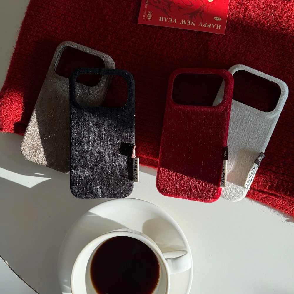 Glitter Velvet Shockproof Phone Case - Solid Color, Anti-Fall Protection, Autumn Winter Collection