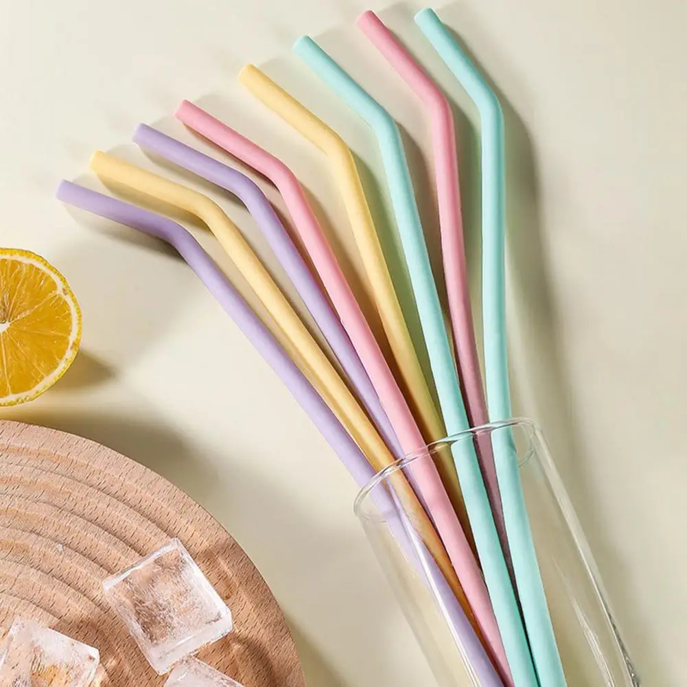 

Straw for Drinks Colorful Reusable Silicone Straws Set with Brush Heat-resistant Drinking Straw Party Bar Accessory Easy