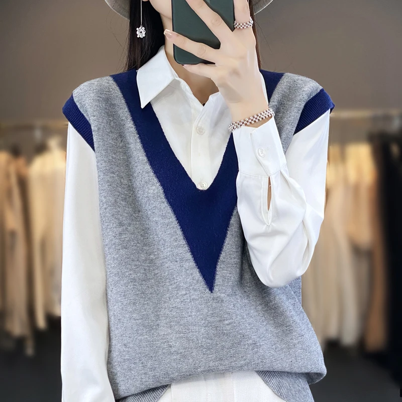 2023 Cashmere Vest Women\'s Sweater Vest Autumn/Winter Korean Edition Loose Sweater Tank Top Sleeveless Sweater