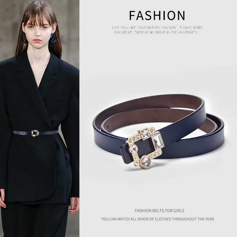 

Diamond Metal Buckle Women Belt Genuine Leather Luxury Designer Jeans Belt Female Fashion High Quality Waistband Lady Belt 2021