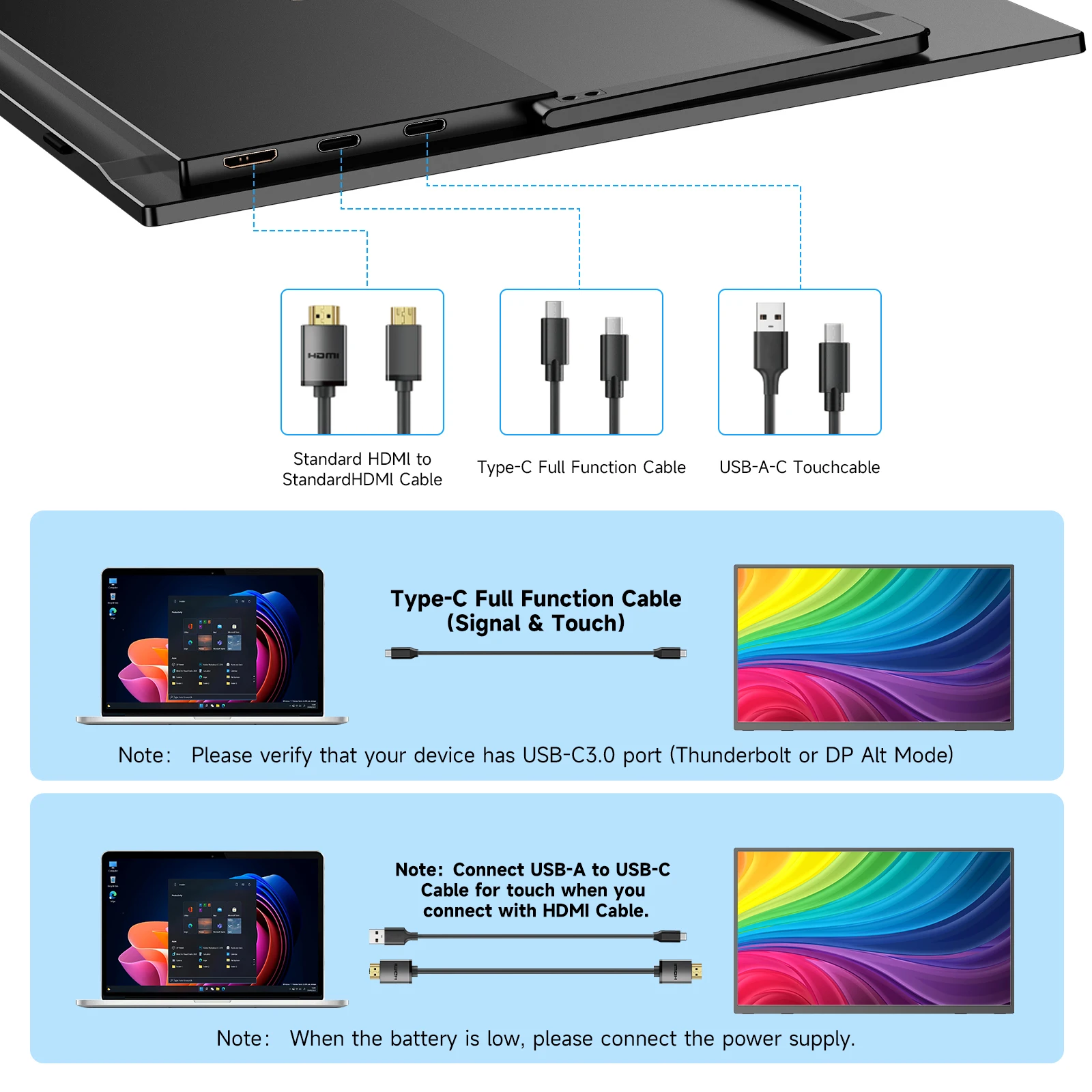 UPERFECT 터치 건전지 휴대용 감시자 8000mAh 15.6 USB-C & 소형 HDMI VESA 여행을 가진 1080P 100%sRGB FHD 노트북 윈도우 맥 안드로이드 아이오스를 위한 두 번째 스크