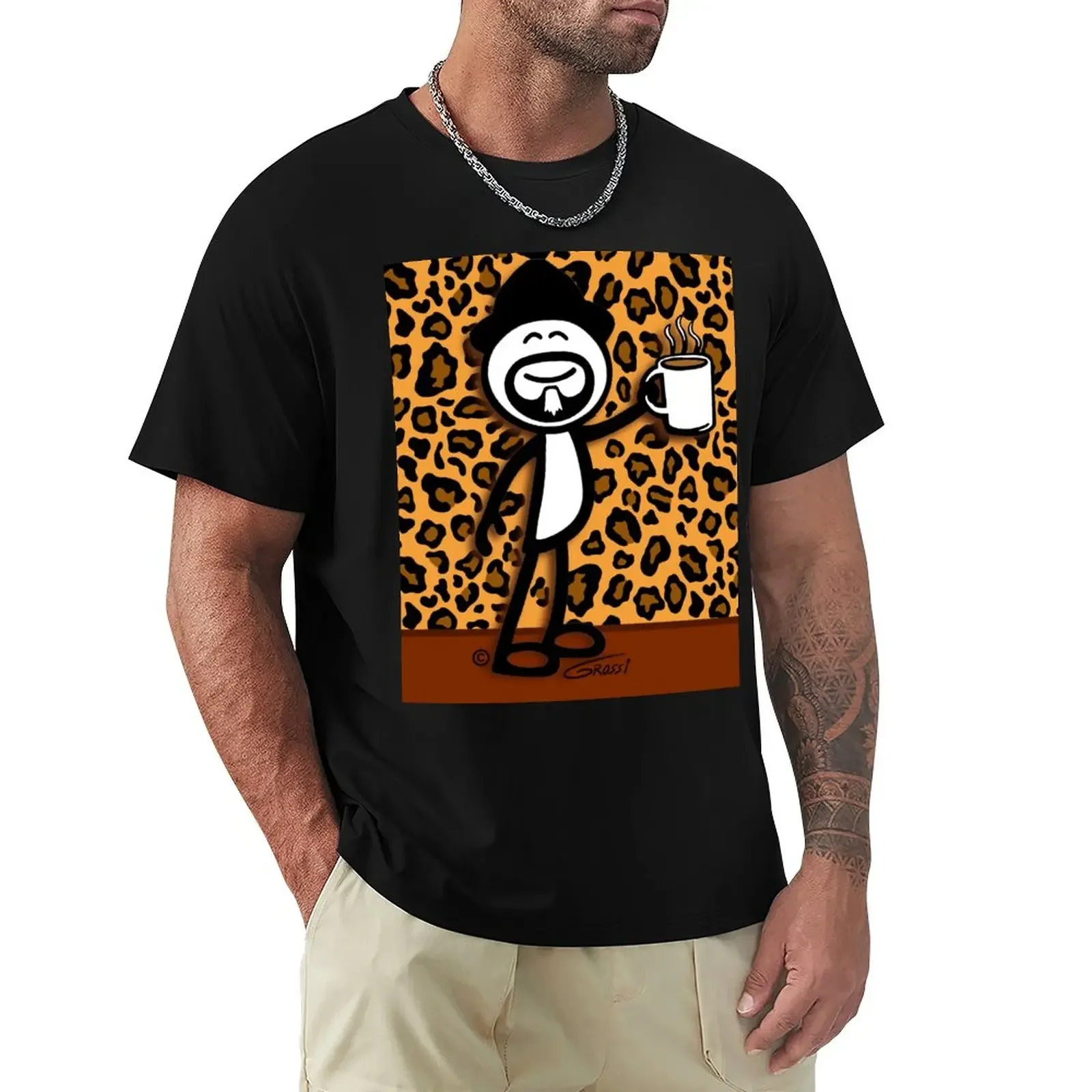 Gg Coffee Guy Stick Figure Leopard Print T-Shirt Oversize Blanks Abbigliamento Estetico T Shirt Uomo