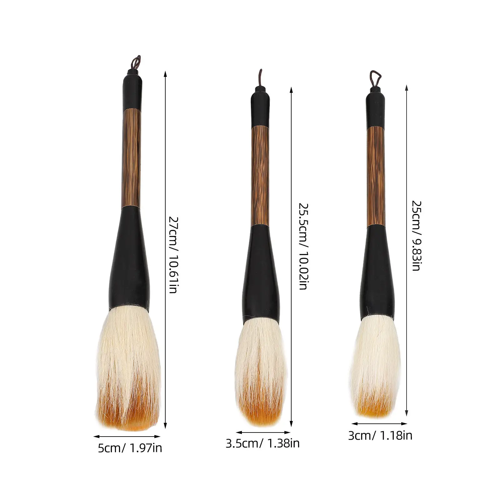 3Pcs 대형 중국 서예 브러쉬 세트 초보자를위한 부드러운 잉크 흡수 쓰기 그림 수미 잉크 드로잉 브러쉬