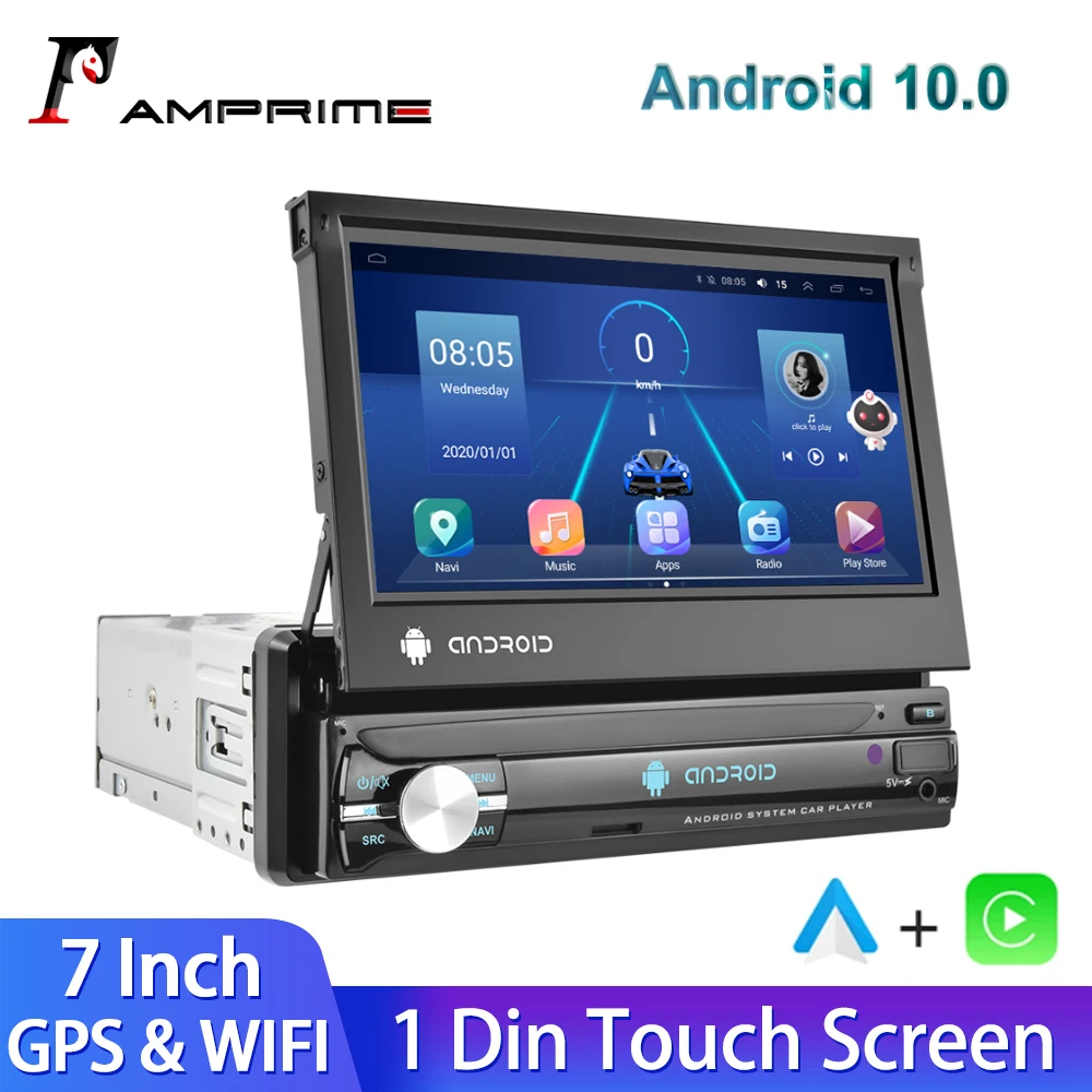 AMPrime Android 1 din Car Radio 7'' HD Retractable Touch Screen