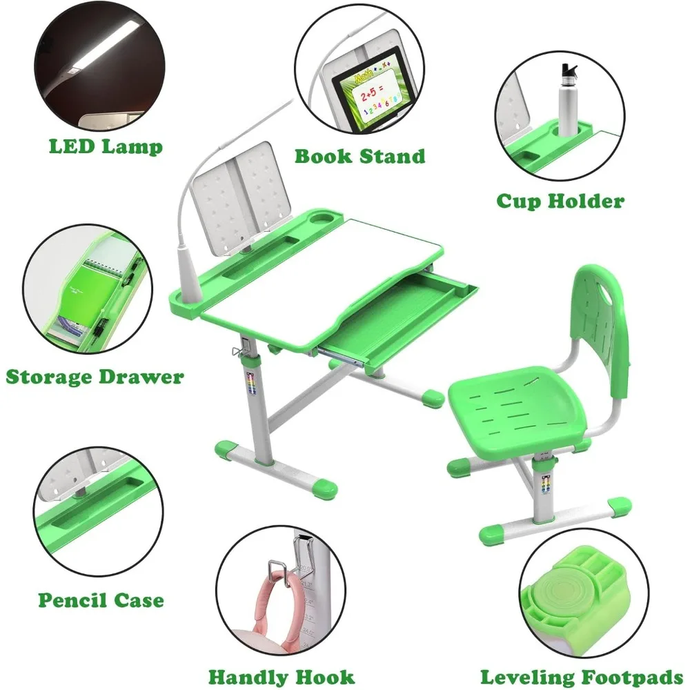 Kids Desk and Chair Set with 40-Degree Tilted Desktop, Height Adjustable Children Desk and Chair Set for Boys and Girls 3