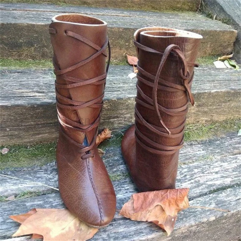 Cosplay Shoes Medieval Gothic Steampunk Costume Men's Knight Boots Viking PU Leather Warrior Women's Cosplay Boots Carnival Party Shoes Props
