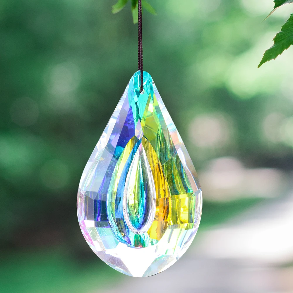 75MM Concave Lute Teardrop Polished AB Color Crystal Hanging Prism Pendant Aurora Suncatcher Chandelier LED Streamer Party Decor 1pair handheld streamer pompoms cheerleader dance cheer game cheerleading flowers pom accessories holding decor party c z9z9