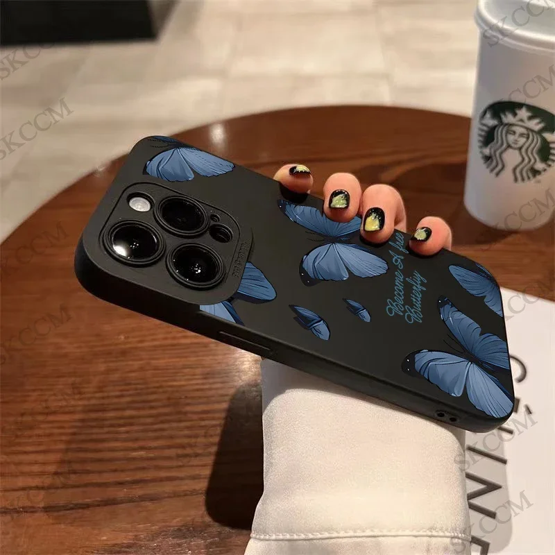 Elegant Blue Butterfly Silicone Shockproof Matte Phone Case – Soft Back Cover