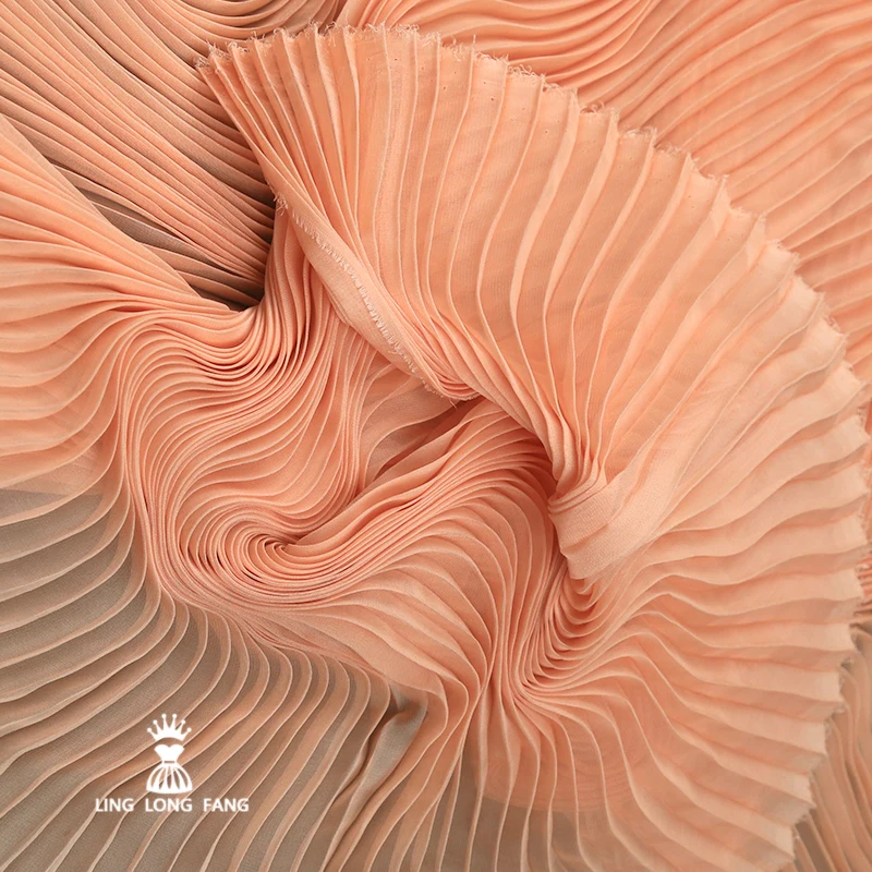 Miyako Pleated Fabric Organ Tulle Pleated Skirt Beige Light Pink Three-dimensional Handmade DIY Fashion Designer Bellows Fabric
