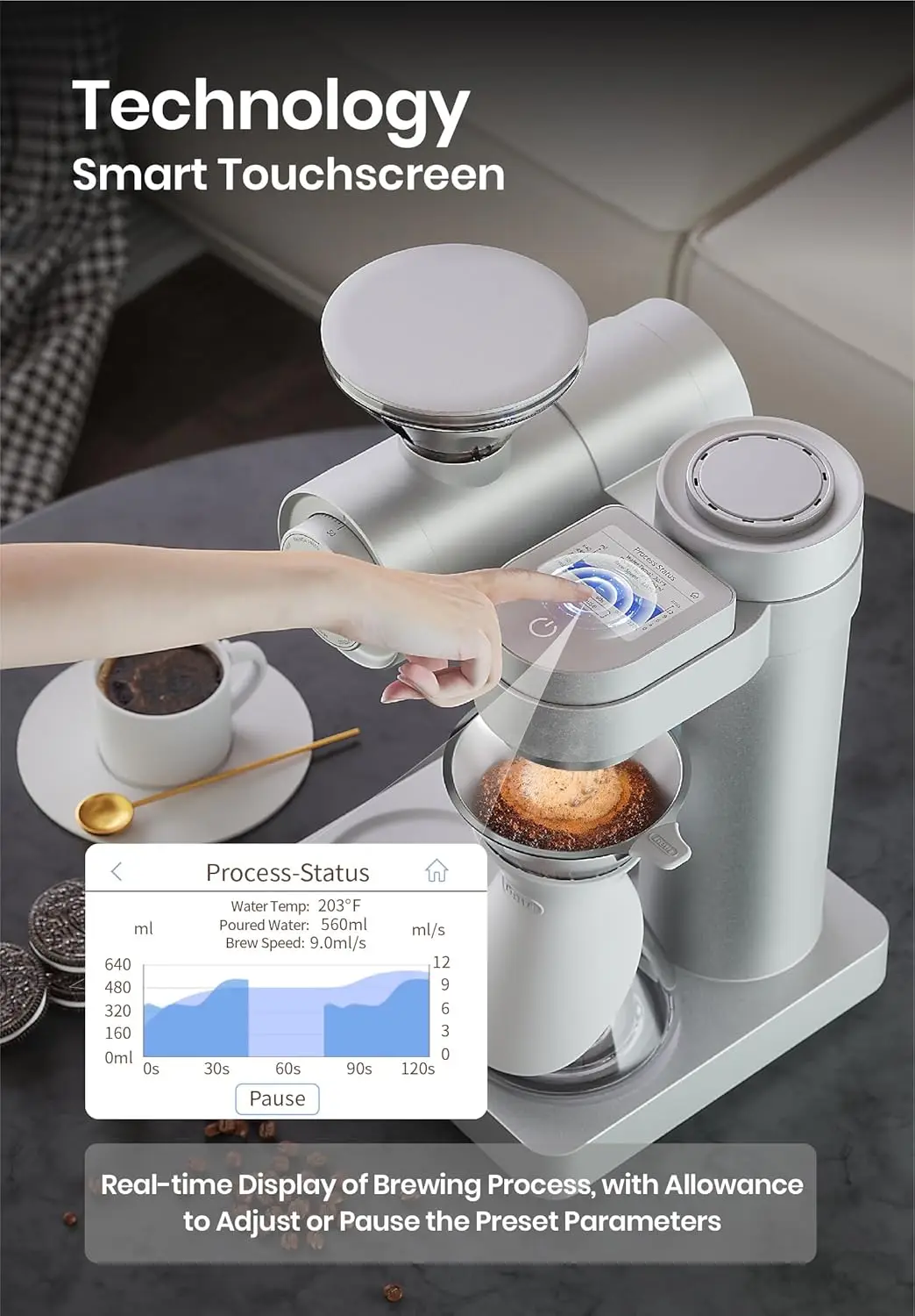 Professional Barista Coffee Machine Smart Pour-over Drip Coffee Maker Programmable Brew & Spin Speed 51 Precise Grind Settings
