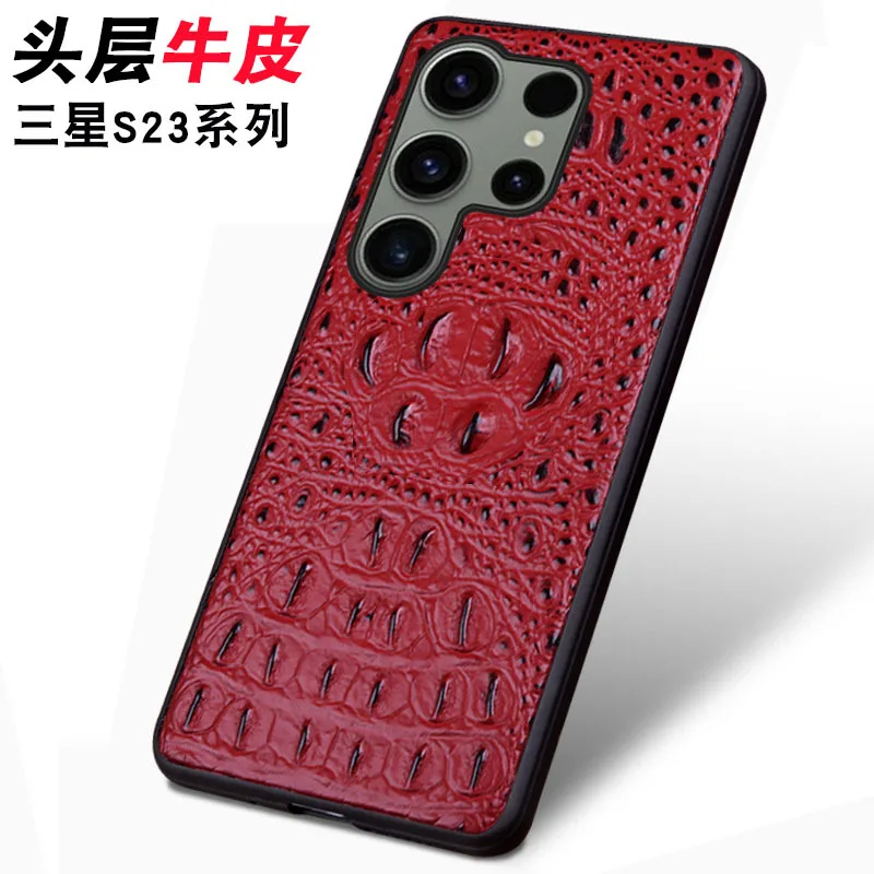 Luxury Genuine Leather Phone Case For Samsung Galaxy S23 Ultra Plus Business 3D Crocodile Skull Head Pattern Full Armor Cover
