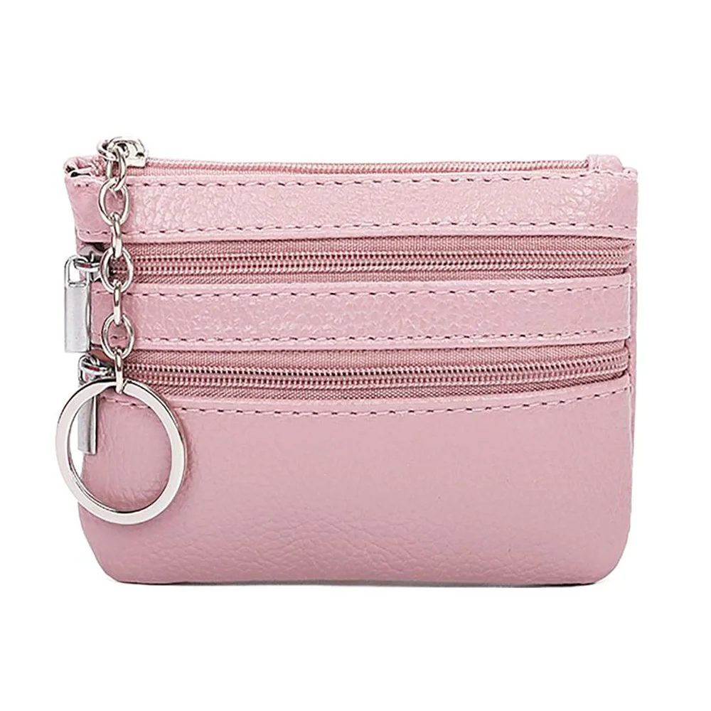 Durable PU Leather Money Coin Purse Wear-resistant Credit Card Holder with Key Ring Zipper Wallet Money Bag Pocket Purse