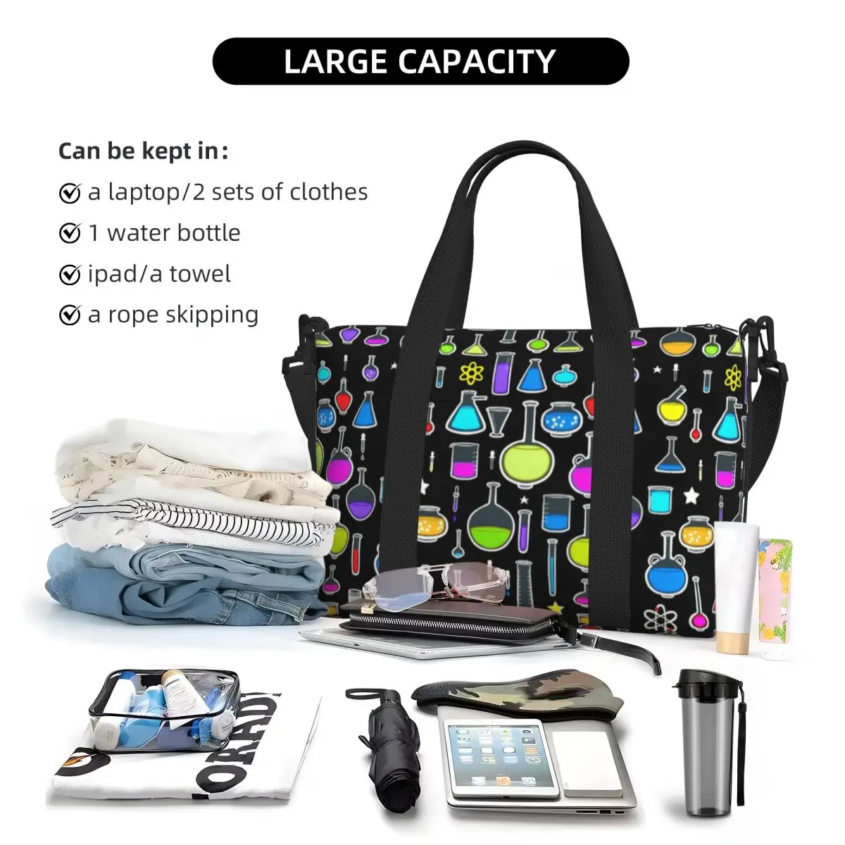 Beakers Laboratory Technology Tote Bag for Women Big Capacity Science Chemistry Beach Gym Travel Bags
