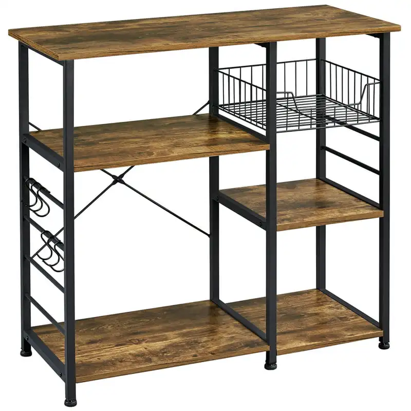 

4-tire Vintage Kitchen Baker's Rack Shelf, Rustic Brown and Metal