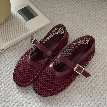 Eilyken Summer Designer Cosy Mesh Heels Women Flat Shoes Fashion Round Toe Buckle Strap Casual Outdoor Dress Sandals