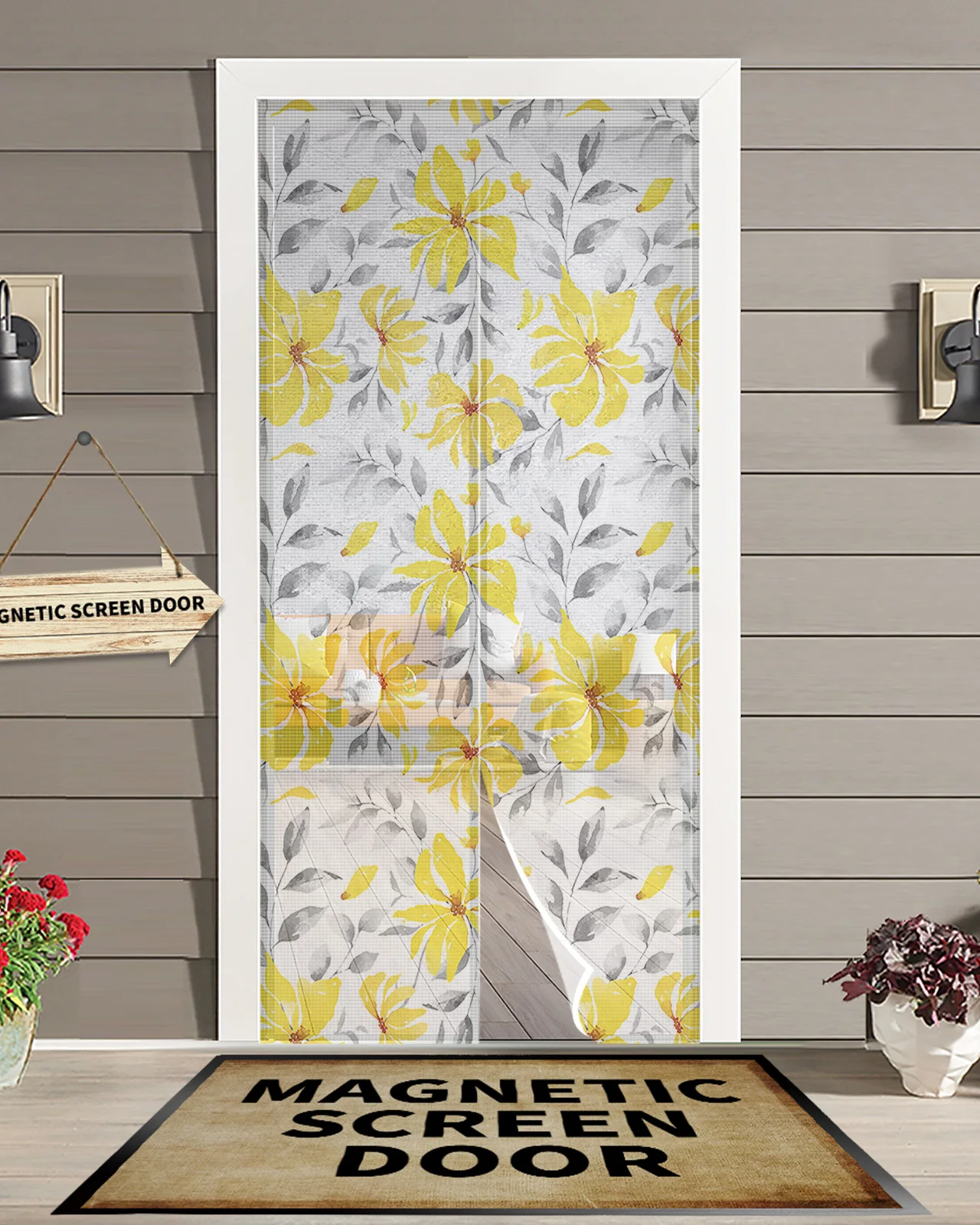 

Watercolor Yellow Flowers Abstract Summer Magnetic Screen Door Curtain Anti Mosquito Net Insect Fly Bug Kitchen Curtains