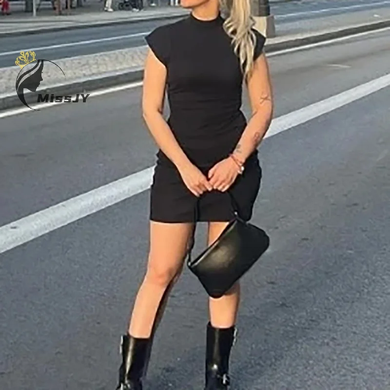 

Модные черные облегающие платья миди с круглым вырезом для женщин 2023 сексуальное облегающее платье без рукавов с разрезом сзади элегантная женская уличная одежда