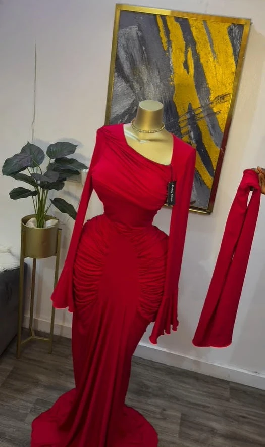 CM.YAYA Women Skew Neck Flare Long Sleeve Ruched Stacked Maxi Long Dress Fall Birthday Evening Sexy Party Dresses with Scarf 6