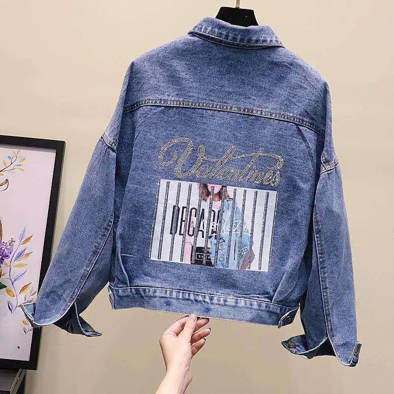 

Women Fashion Cool Denim Jacket Long Sleeve Drop Shoulder Biker Jacket Trucker Outwear Jean Coat Cardigan Denim Outcoat