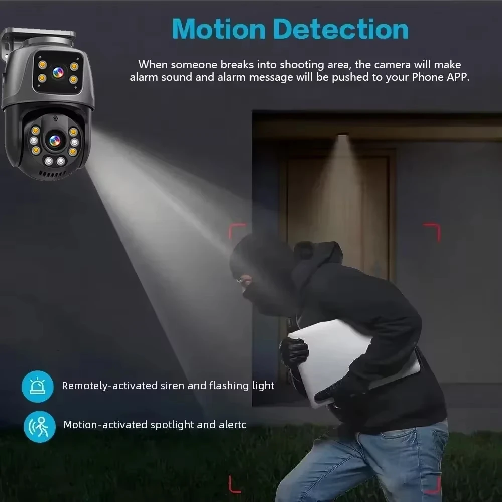 ICsee 8MP Dual Lens Dome PTZ Camera WIFI+POE IP Rj45 Network Security Monitoring 360° Tracking Home Outdoor Built-In Microphone 5