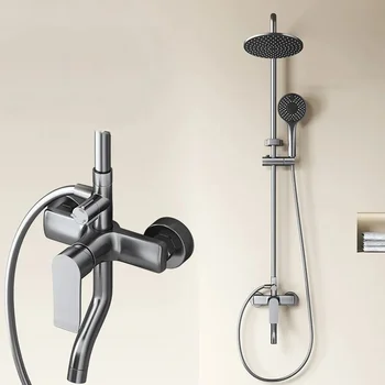 3 ฟังก์ชั่นห้องน้ําชุดฝักบัวก๊อกน้ําห้องน้ําร้อนเย็นชุดเต็มสายฝนก๊อกน้ําระบบติดผนัง 1